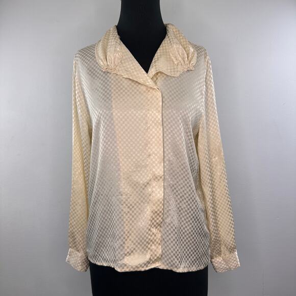 Vintage Diane Von Furstenberg Cream Ivory Tone Blouse Casual Button-Down Size 10 - Picture 2 of 8